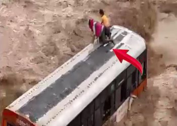 उफनाती नदी में फंसी बस, हैरान करने वाला आया वीडियो, JCB से यात्रियों का हुआ रेस्क्यू