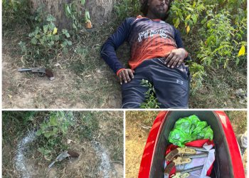 अवैध हथियारों के सप्लायर से पुलिस की हुई मुठभेड़, बदमाश के पैर में लगी गोली, भारी मात्रा में अवैध हथियार बरामद