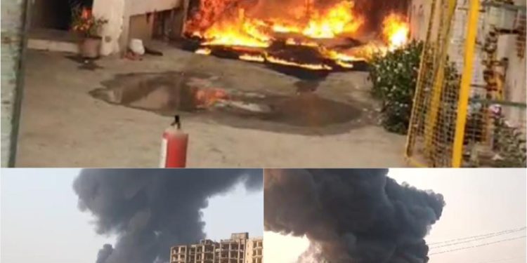 कैमिकल फैक्ट्री मे लगी भीषण आग, घंटे की मशक्कत के बाद दमकल विभाग ने आग पर पाया काबू