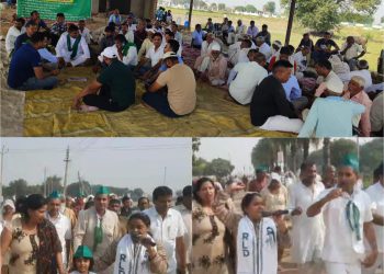 बिल्डर की तानाशाही के खिलाफ धरना दे रहे किसानों ने बिल्डर साईट पर निकाला पैदल मार्च