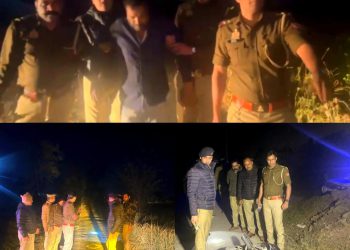 वाहन चेकिंग के दौरान बदमाश से पुलिस की हुई मुठभेड़, अवेध पिस्टल, कारतूस व बाइक बरामद।