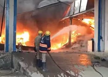 दिल्ली के अलीपुर में जूता फैक्ट्री में लगी भीषण आग, दमकल की कई गाड़ियां मौजूद