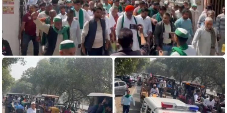 बीकेयू के किसानों ने ट्रैक्टर ट्रॉली के साथ पैदल मार्च कर कलेक्ट्रेट पर किया हल्ला बोलकर प्रदर्शन