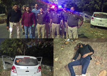 कार लुटेरे बदमाशों से पुलिस की हुई मुठभेड़, एक बदमाश के पैर में लगी गोली दूसरा फरार