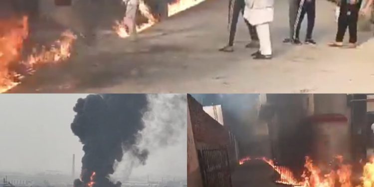 फोम फैक्ट्री सहित गांव की नालियों में लगी आग, घंटो की मशक्कत के बाद फायर विभाग ने पाया काबू
