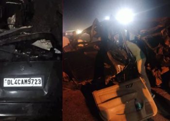 आगरा में बड़ा हादसा, डिवाइडर से टकराकर पलटी कार, पांच लोगों की मौत