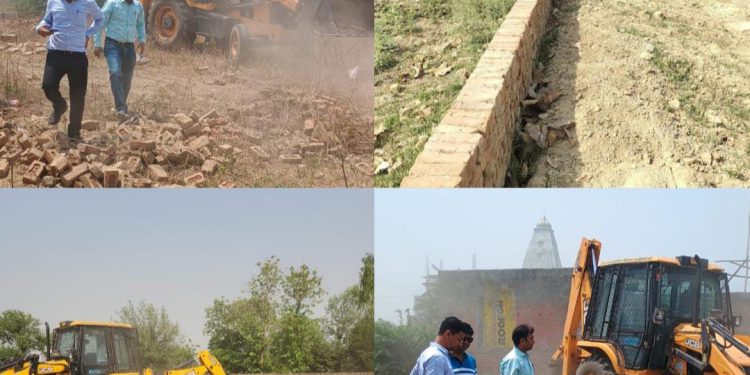 अवैध कब्जे पर चला प्राधिकरण का बुलडोजर, दो गावो से दस करोड़ की जमीन कराई गई कब्जा मुक्त