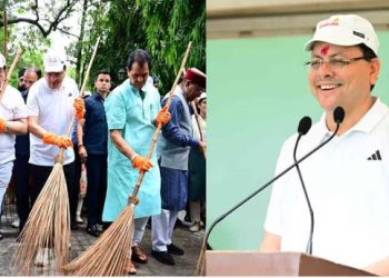 सीएम धामी ने मंत्रियों संग लगाई झाड़ू, वेक्यूम बेस्ड क्लीनिंग मशीन को हरी झंडी दिखाकर किया रवाना