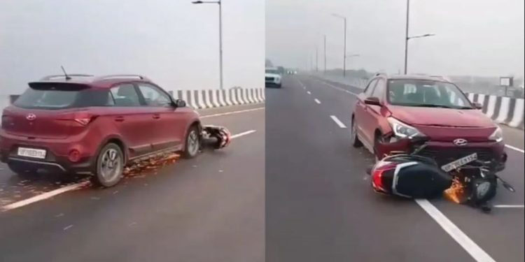 लखनऊ में कार सवार ने मारी स्कूटी को टक्कर, 1 KM तक घसीटता रहा, राहगीरों ने पकड़ा