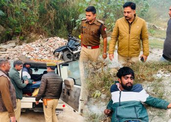 मुठभेड़ में पुलिस की गोली से घायल हुआ गौ तस्कर, अवैध तमंचा, कारतूस और चोरी की बाइक बरामद