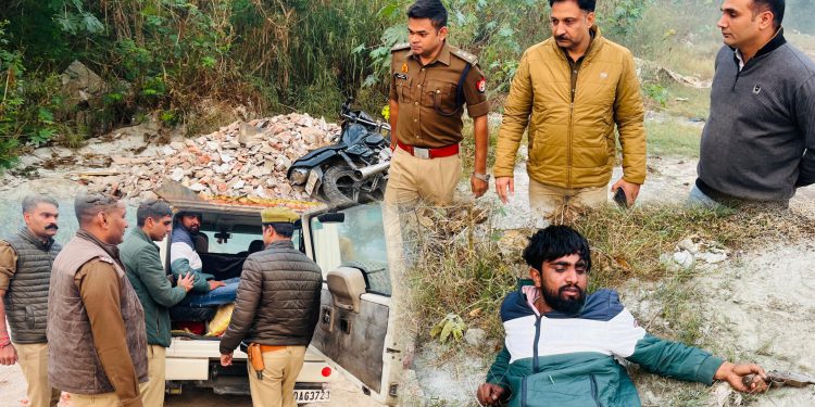 मुठभेड़ में पुलिस की गोली से घायल हुआ गौ तस्कर, अवैध तमंचा, कारतूस और चोरी की बाइक बरामद