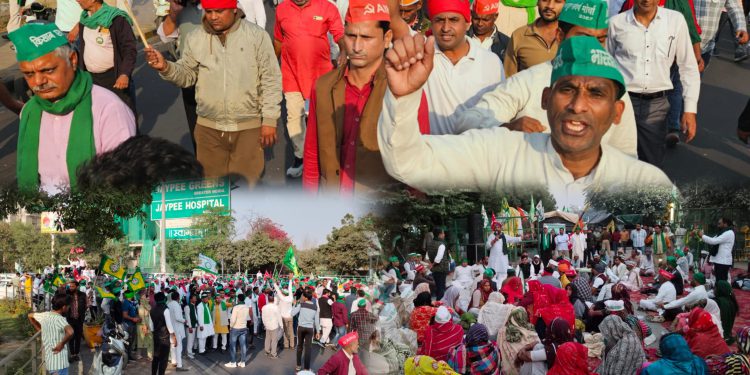 संयुक्त मौर्चा के किसानों का महापड़ाव पहुचा यमुना प्राधिकरण, किसानों व पुलिस के बीच हुई नोक-झोंक