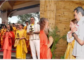 परमार्थ निकेतन पंहुची बॉलीवुड अभिनेत्री ईशा देओल, पति के साथ की गंगा आरती