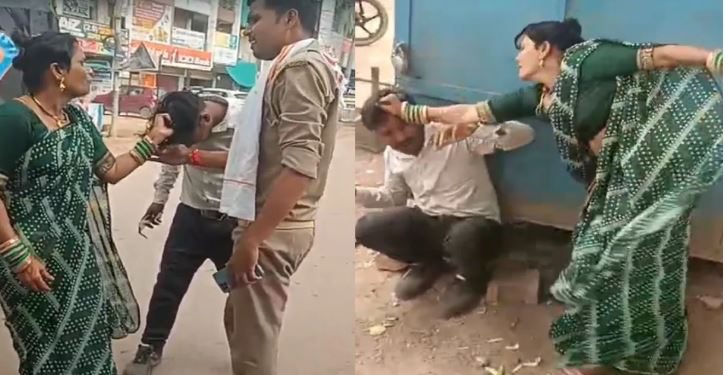 बीच सड़क पत्नी ने पति को मारे 15 थप्पड़, मोबाइल तोड़ने से थी नाराज; बाल पकड़कर पीटा भी