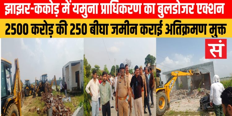 यमुना प्राधिकरण का बुलडोजर अभियान: झाझर-ककोड़ क्षेत्र में 2500 करोड़ कीमत की 250 बीघा भूमि कराई मुक्त
