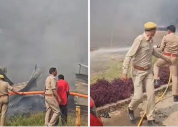 फतेहपुर के पटाखा मंडी में लगी भीषण आग; मची भगदड़, सभी 65 दुकानें जलीं, कुछ बाइकें भी राख