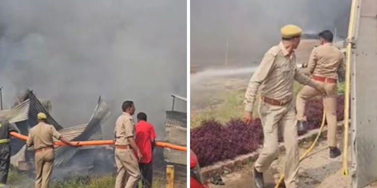 फतेहपुर के पटाखा मंडी में लगी भीषण आग; मची भगदड़, सभी 65 दुकानें जलीं, कुछ बाइकें भी राख