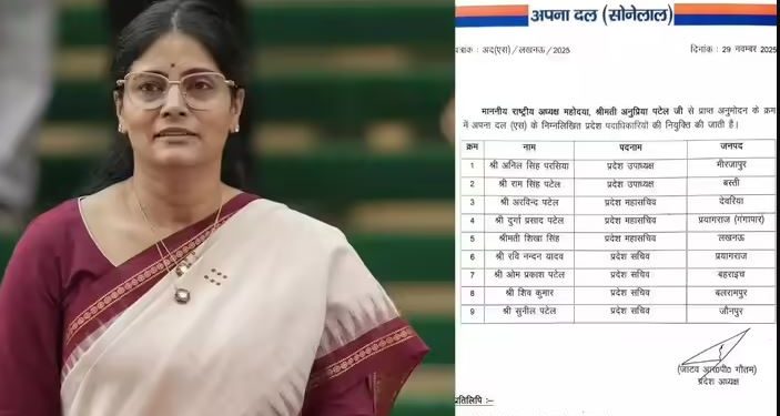 अनुप्रिया पटेल ने अपना दल एस में किए बड़े बदलाव; 9 नेताओं को उत्तर प्रदेश इकाई में मिली अहम जिम्मेदारी