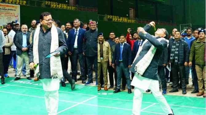 सीएम धामी ने बैडमिंटन में आजमाये हाथ, जमकर लगाये स्मैश, बढ़ाया खिलाड़ियों का हौंसला